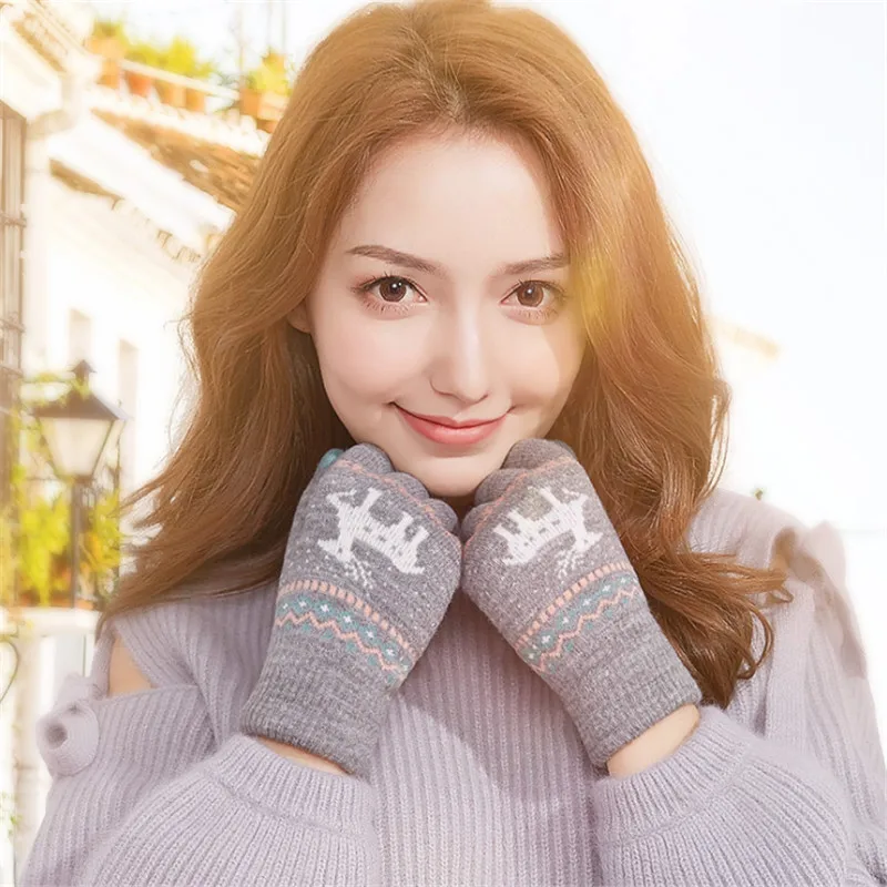

new product knitted gloves telefingers elk warm winter woolen yarn winter women soft gloves elegant imitation leather 2018