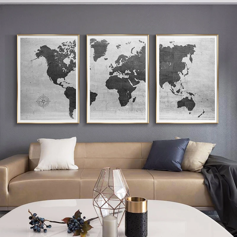 

Постер с классической картой мира, настенный художественный фон в скандинавском стиле, Картина на холсте для гостиной, домашний декор, украшение для коридора
