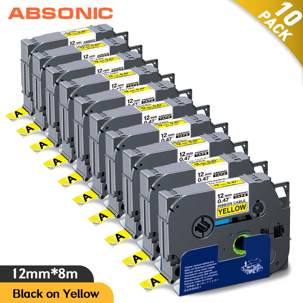 Absonic 9 мм/12 мм для Brother TZe гибкая лента TZe-FX631 TZeFX631 черная на желтом кабеле маркировка