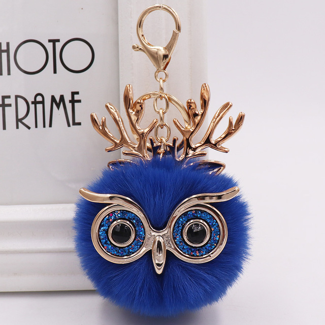 Cute Sequin Ears Owl Keychain Fluffy Artificial Rabbit Hairy Pom-pom Keychain Women's Shoulder Bag Owl Pendant Key Ring
