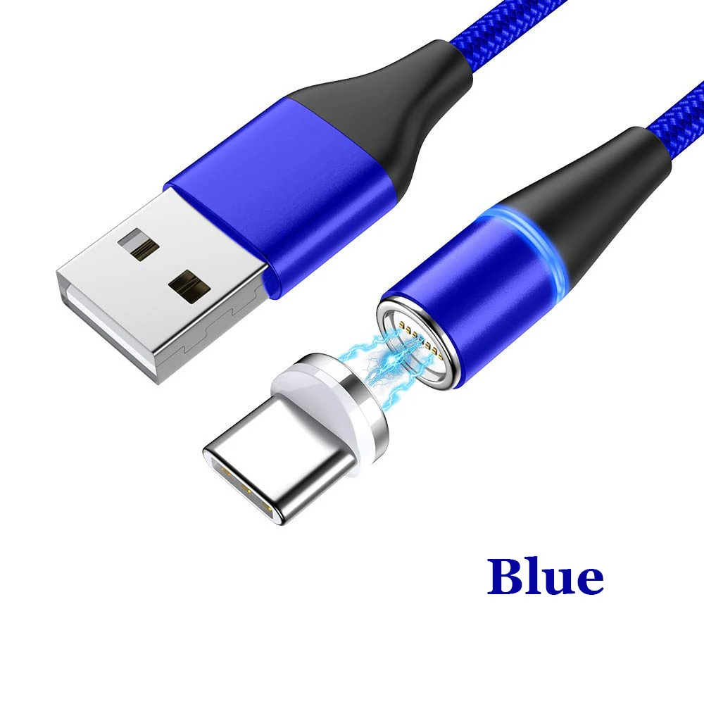 3A светодиодный кабель Micro USB Магнитный зарядный кабель для передачи данных для iPhone samsung Xiaomi usb type C Магнитный зарядный кабель USB C - Цвет: Синий