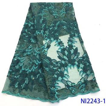 

Nigeria Lace Fabrics 2019 Bridal Emerald Green French Lace Glitter Tulle Fabric For Wedding Dress