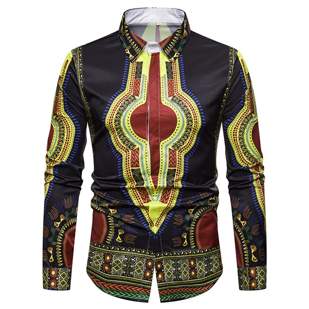 

Traditional Male Shirt Africa Men Wear Dashiki Bazin Riched Long Sleeve Shirts Top African Dress Africaine Vintage Blouse