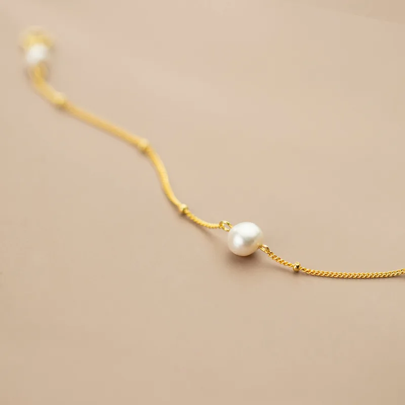 WANTME 여성용  심플 체인, 천연 바로크 진주 참 팔찌, 세련된 금도금 파티 주얼리 패션