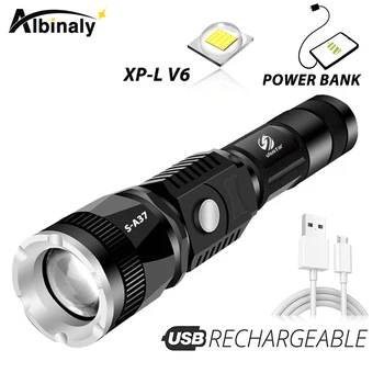 

USB rechargeable LED Flashlight With XP-L V6 lamp beads Can be used as a Power bank Waterproof Tactical Torch 5 lighting modes