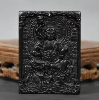 

Hongshan culture archaize black iron meteorite sculpture Manjusri bodhisattva bi statue #2