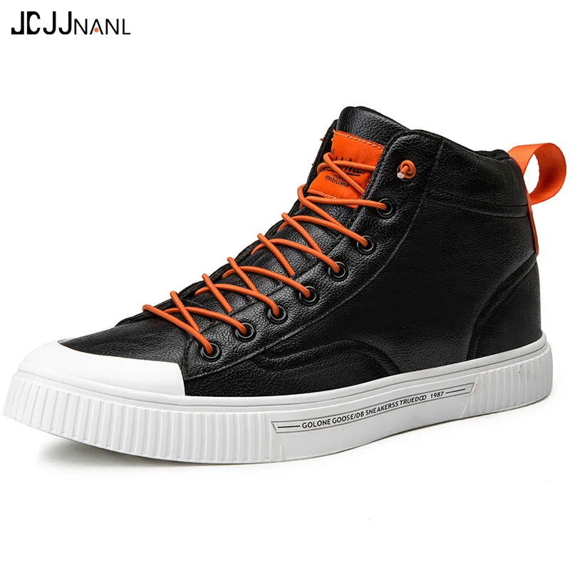 

2019 Spring and Autumn High Fashion Trend Men's Casual Shoes Leather Non-slip Breathable Solid Color Flat-bottomed Sneakers