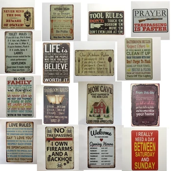 

[Luckyaboy] Kitchen Bathroom Toilet Bar Man Cave rules Life Mom Cave Vintage Metal Retro Tin Sign Bar Cafe Garage Home Decor