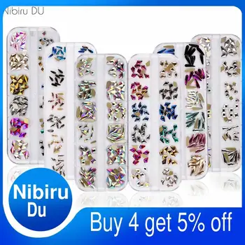 

120pcs/Box Colorful Crystal AB Nail Art Rhinestones Send Tweezers Multi-Shape Glitter Stones 3D Crystal DIY Nail Art Decorations