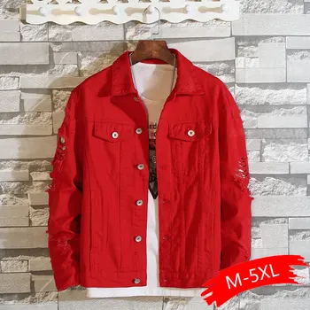 

Plus Size Loose Ripped Black Denim Jacket Women 4Xl 5Xl Spring Streetwear Pink Red Basic Lover'S Jeans Coat Casual Outwear