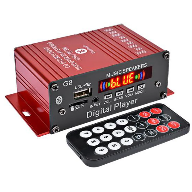 G8 200W 12V Car Audio Amplificador HIFI Audio Power Amplifier Bluetooth Home Stereo Amplifiers FM Radio 2CH USB TF AUX