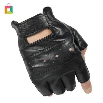 

Men's non-slip leather sheep motorcycle leather fingerless gloves half finger high quality driving training fitness Glittery