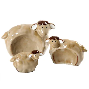 

Three Pieces Auspicious Sheep Home Decoration Porcelain Tabletop Sheep Key Organizer Houseware Trinket Ornament Figurines Gift