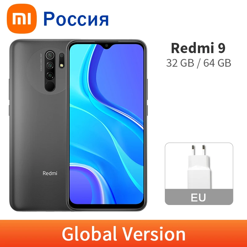 Xiaomi Redmi 9-teléfono inteligente Helio G80, versión Global, 3GB, 32GB/4GB, 64GB, cámara cuádruple de 13MP, pantalla Full HD de 6,53 pulgadas, batería de 5020mAh