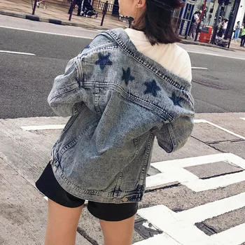 

Autumn Spring Women Single Breasted Turn Down Collar Denim Outerwear Female Loose Casual Fashion Comfortable Outerwear ZX1028