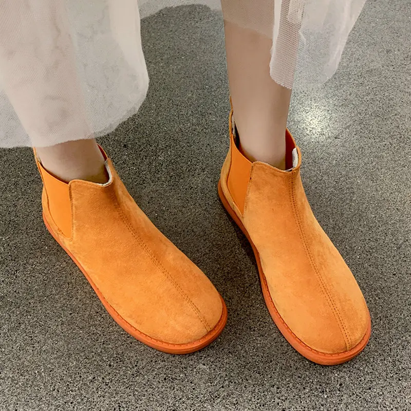 

Size 35-50 Nice New Ankle Boots Women Autumn Concise Orange Green Beigh Shoes Woman Flat Heels Young Girls Round Toes Soft Boot