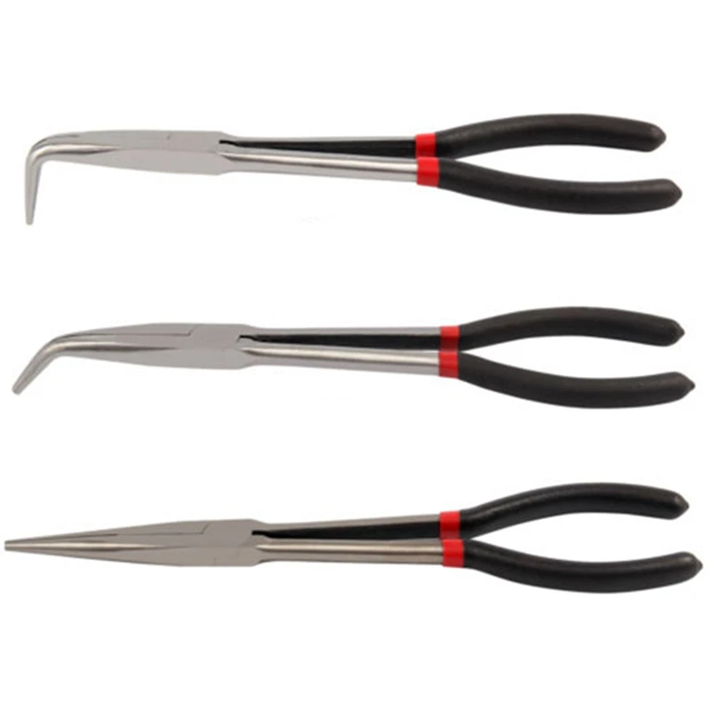 

3Pcs Multifunctional Steel 11 Inch Long Needle Nose Pliers Curved Nose Pliers Auto Repair Tools