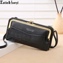 New Stone Pattern Women Long Wallet Shoulder Crossbody Bag Ladies Phone Pocket Card Holder Purse  Leather Wallet Female Carteras