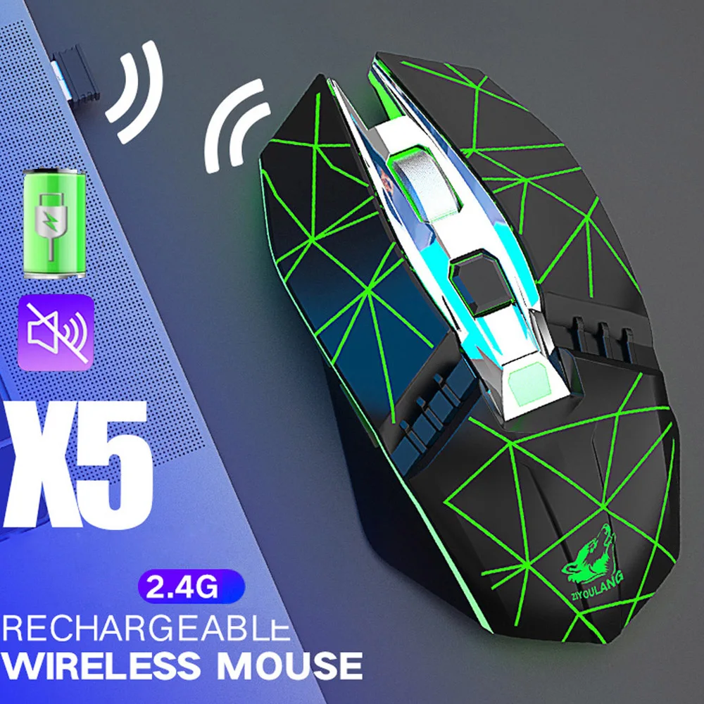 

2.4G Wireless Mouse 800/1600/2400 DPI Three Mode Mute Rechargeable Gaming Mouse 6 Buttons Mouse For Computer Laptop PC