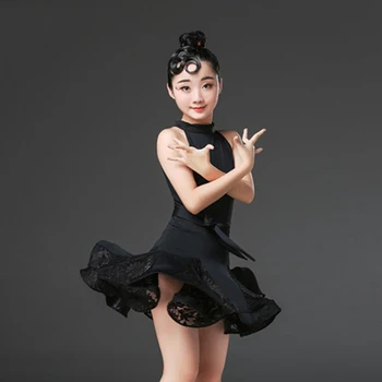 

Lace Ballroom Latin Practice Wear Modern Dance Dress Girl Competition for Children Kid Skirt Salsa Tango Samba Dancewear Cha Cha
