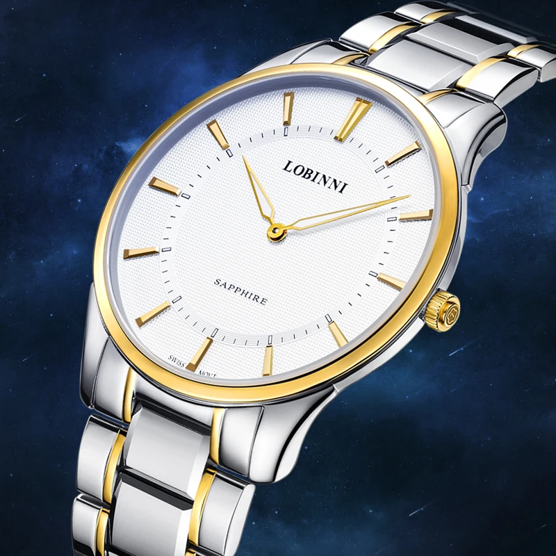 

Switzerland wrist watch LOBINNI Men Watches Seagull Japan Citizen Quartz Clock Sapphire Blue Luxury relogio masculino 3008