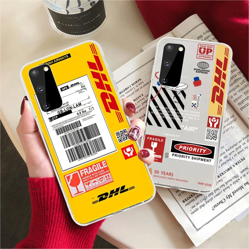 DHL Express label Phone Case For Samsung S20 Ultra S10 Lite S9 S8 Plus S7 Clear Soft Cases for Samsung Note 20 10 Pro 9 8 cover