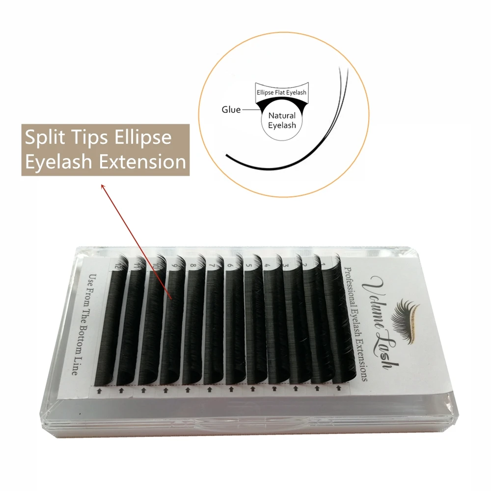 

VolumeLash Ellipse Flat Eyelashes High Quality Faux Mink Lashes Eyelash Extensions 0.15mm Matte Black Split Tips Ellipse lash
