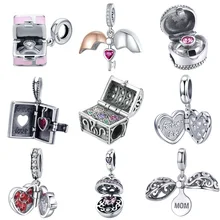 BISAER 925 пробы Серебряная любовь коробка круг клетка «любовь навсегда» сердце кулон бисер Подходит для браслетов серебро 925 ювелирные изделия