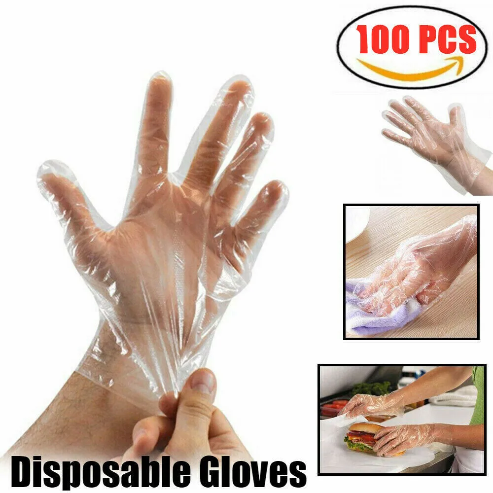 

100PCS Plastic Clear Disposable Gloves Food Cleaning