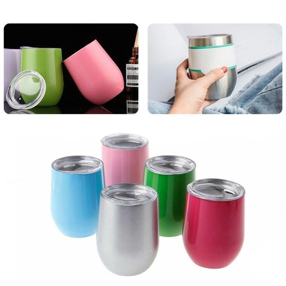 Stemless вино чай кофе чашка из нержавеющей стали Изолированная форма яйца пивная Питьевая чашка подарок металлический Кубок кружка с крышкой