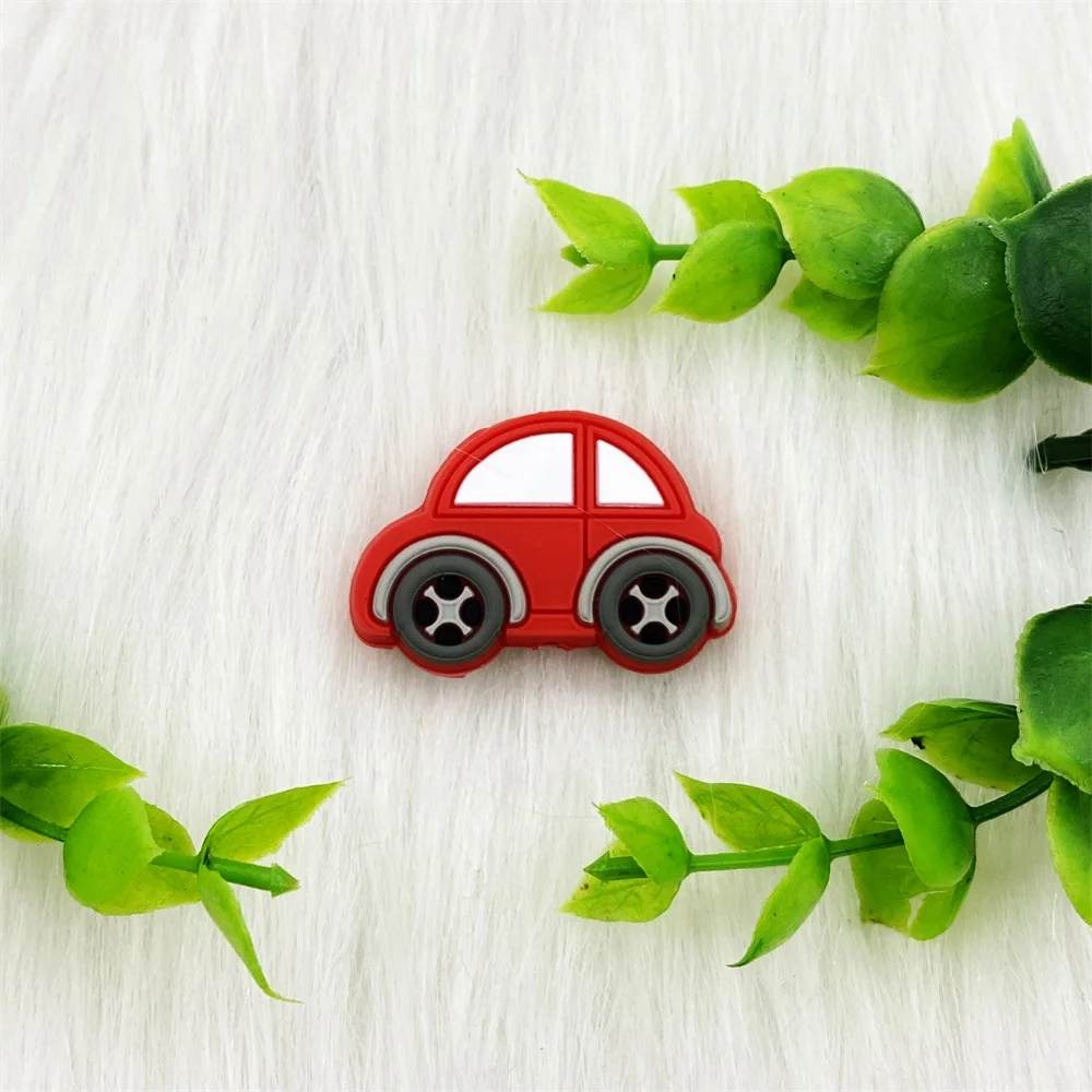 10/pcs Mini Car Silicone Beads Baby Teether Bead Teething Toys Accessories BPA Free Rodents Chewable Toys