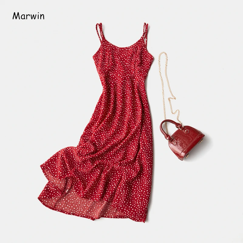 Marwin New-Coming Spring Summer Holiday Dress Cross Spaghetti Strap Open Back Dot Beach Style Ankle-Length Women Dresses