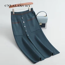 Для женщин с эластичной резинкой на талии, шерстяные юбки трикотажные юбки средней длины осень-зима миди юбки юбка с карманом и брендированная Кнопка Saia