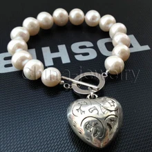 DYY 913+++ красивый " белый круглый пресноводный жемчуг браслет