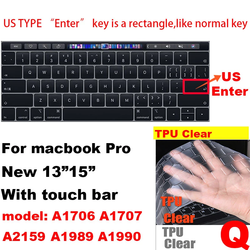 0,13 mmTPU для Apple Macbook pro13/11Air 13/15 retina12 дюймов Чехол для клавиатуры Ультратонкий чехол прозрачная защитная пленка EU/US pro16 - Цвет: Q