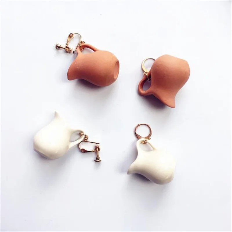 

1Pair DIY Hand Made Funny Cartoon Ceramic Jar Dangle Earrings for Women Drop Earrings Brand Jewelry Interesting Earrings
