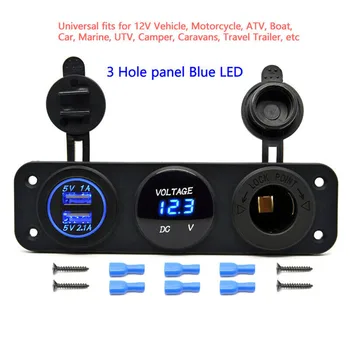 

Dual USB Switch Panel Charger Power Socket Blue Voltmeter Car RV Waterproof