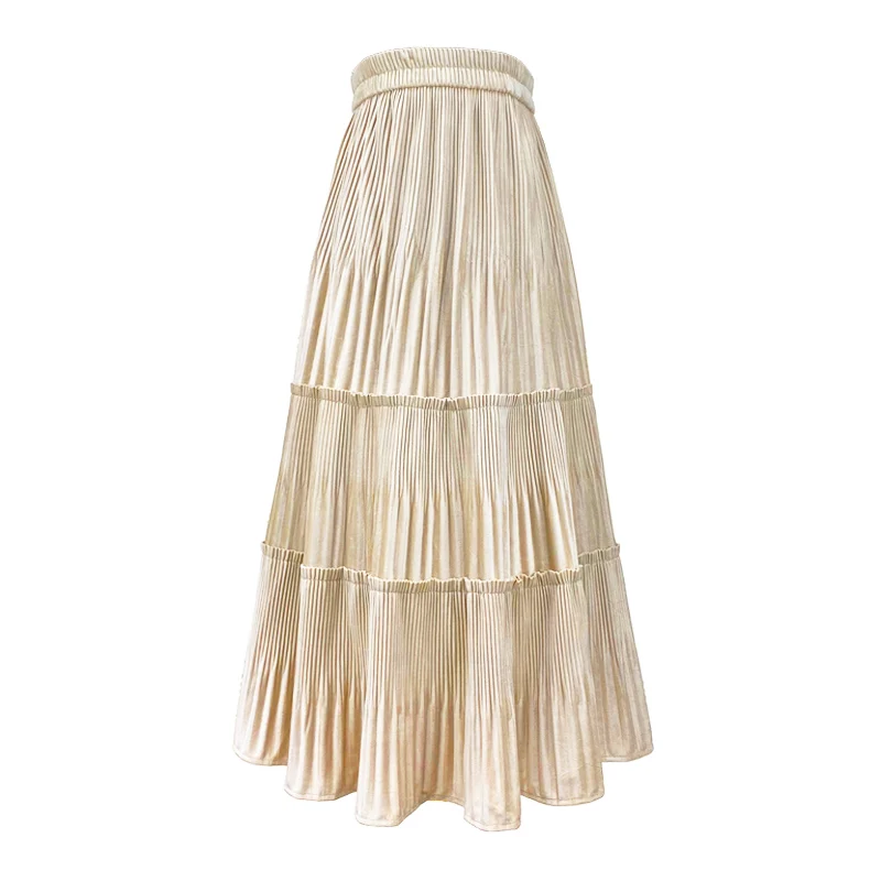 Возможно U черный хаки серый зеленый бежевый эластичная талия Макси Длинная бархатная юбка плиссированные с рюшами Твердые Зима Осень Повседневная S0198