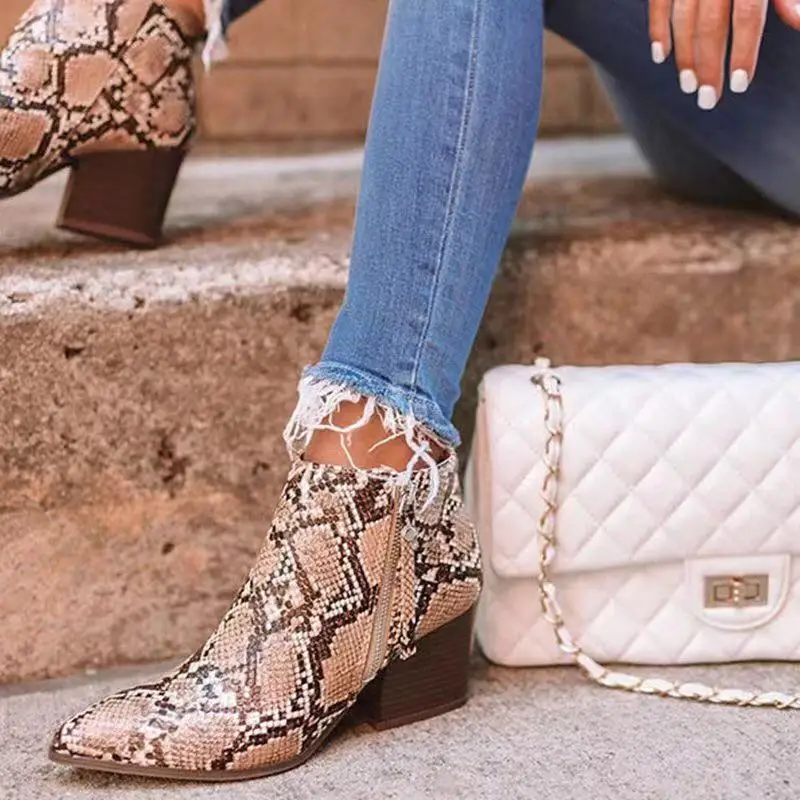 

Autumn Women Boot New Square Heel Pointed Toe Women PU Leather Boot Elegant Ladies Casual Retro Party Side Zipper Ankle Boot D25