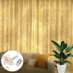 Christmas Gifts Christmas Decorations 2022 Remote Control USB Garland Curtain 3M Lamp Holiday for Bedroom Bulb Outdoor Fairy