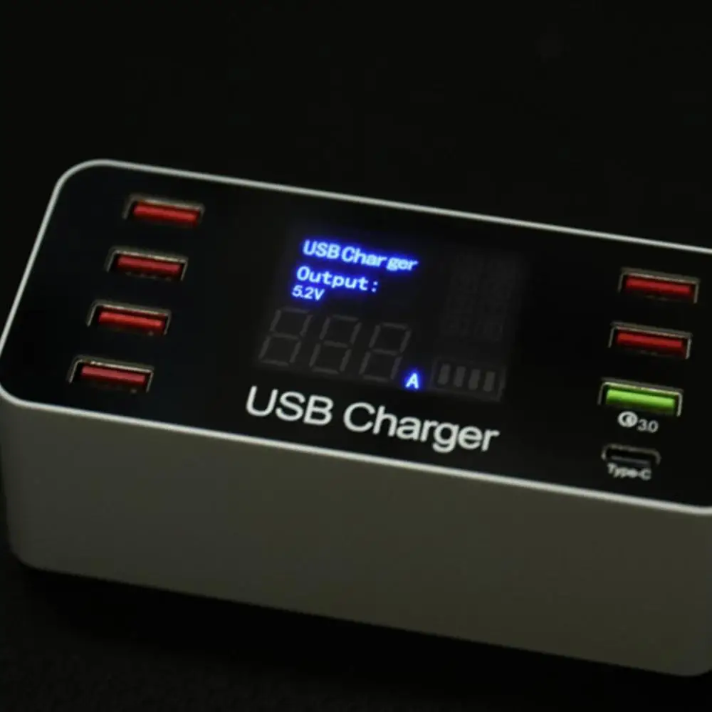 Быстрая зарядка 3,0 Быстрая зарядка Мульти USB зарядное устройство 8 портов ЖК-дисплей usb-хаб USB C зарядное устройство для iPad iPhone Xiaomi huawei