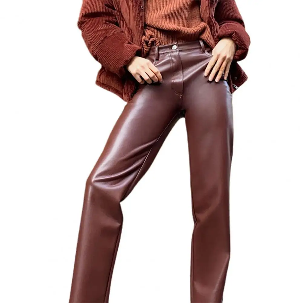 

Women Pants Faux Feather High Waist Smooth Straight Leg Pants Vintage Streetwear