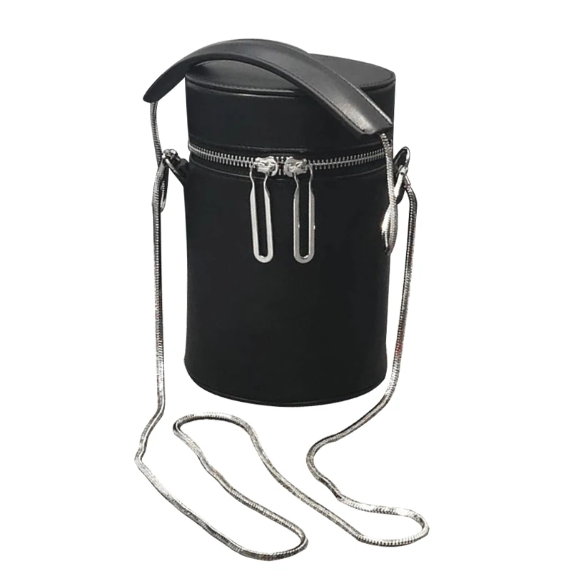

Luxury Genuine Leather Cylindrical Ladies Hand Bags 2019 New Chain Strap Bucket Bag Shoulder Bag Mini White Crossbody Bags