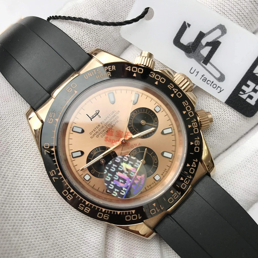 

classic Rose gold Luxury watch men automatic U1 factory sapphire glass sweeping lucury daytona watches all small dials works