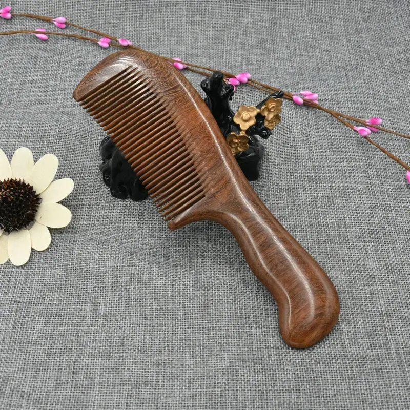 Черное золото сандаловое дерево расческа аромат деревянный Detangle здоровье щетка широкий зуб антистатические натуральные домашние инструменты для волос салон для женщин - Цвет: Черный