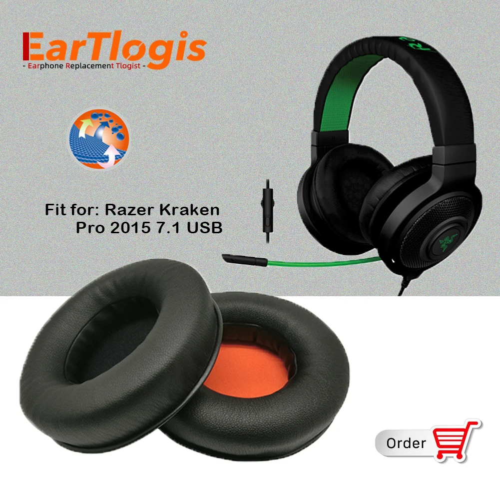 EarTlogis Запасные подушечки для Razer Кракен Pro 2015 7 1 USB гарнитура Запчасти наушник