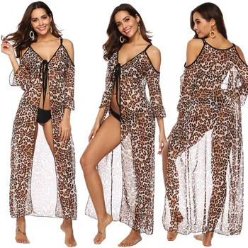 

2020 Summer Bikini Cover Up Chiffon leopard Swimsuit Beach Kaftan Dress Women Sarong Cover-Ups Bathing Suit Beach Wear Tunic