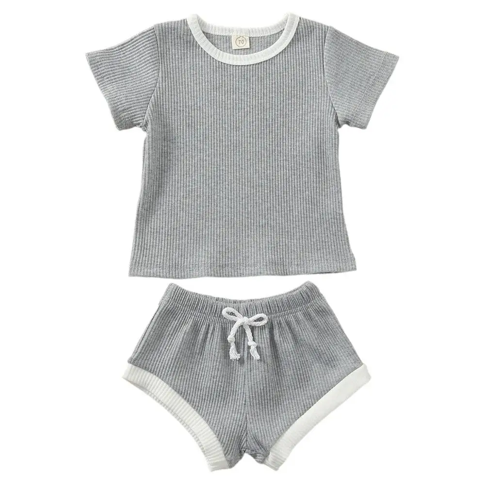 2020 Baby Summer Clothing Infant Baby Girl Boy Clothes Short Sleeve Tops T-shirt+Shorts Pants Ribbed Solid Outfits 0-3T baby clothing set long sleeve	 Baby Clothing Set