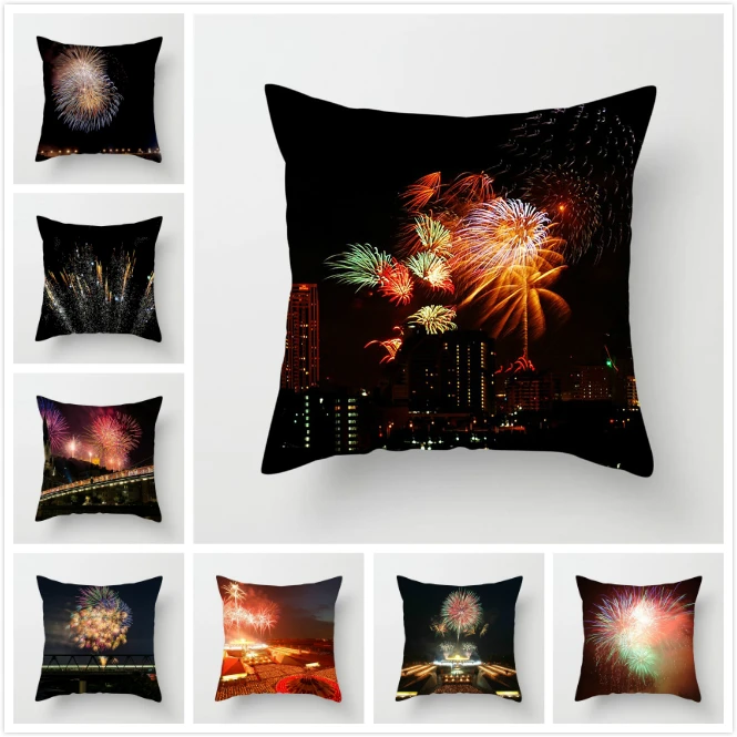 

TTLIFE Celebration Festival Pillow Case Fireworks Night Scene Cushion Cover For Home Sofa Chair Decoration Pillowcases 2019