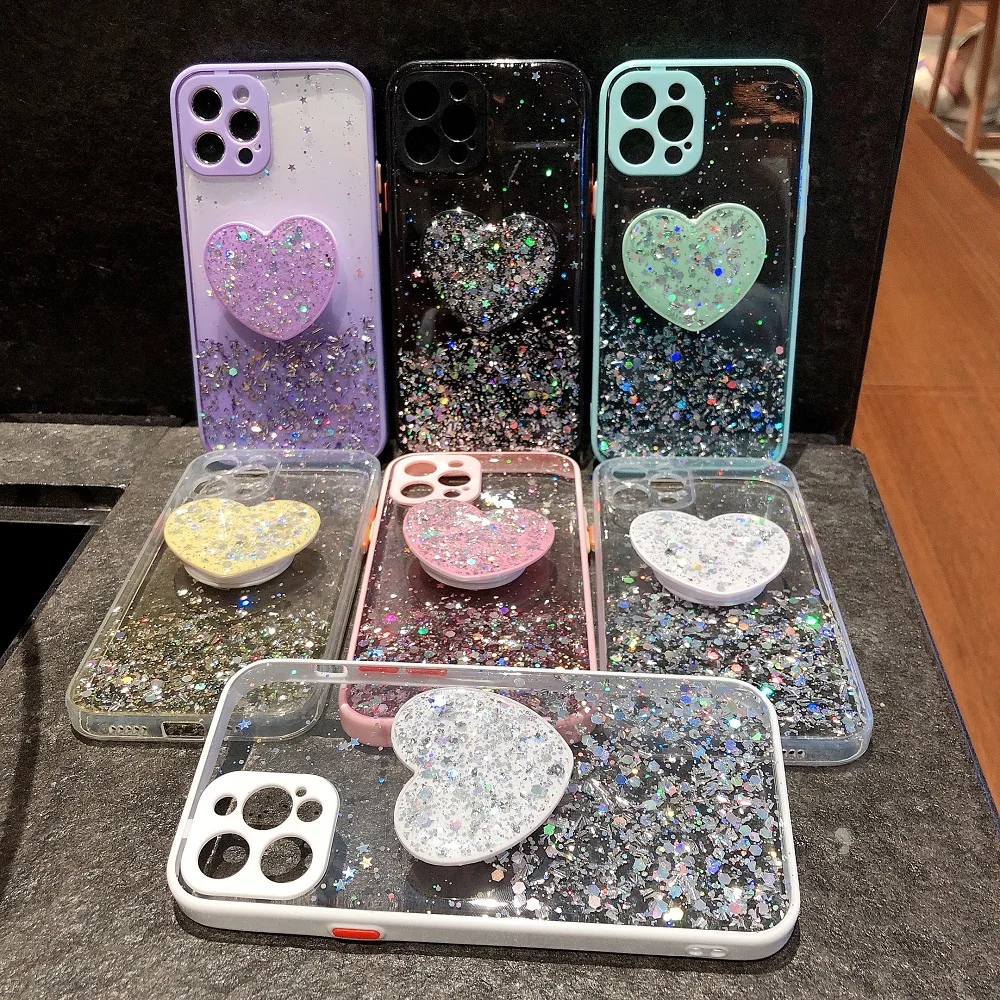 Case for iPhone 11 13 12 Pro Max Mini Case for iPhone 7 8 6 6S Plus XR X XS Max Cases Glitter Sequins Silicon Cover Phone Holder